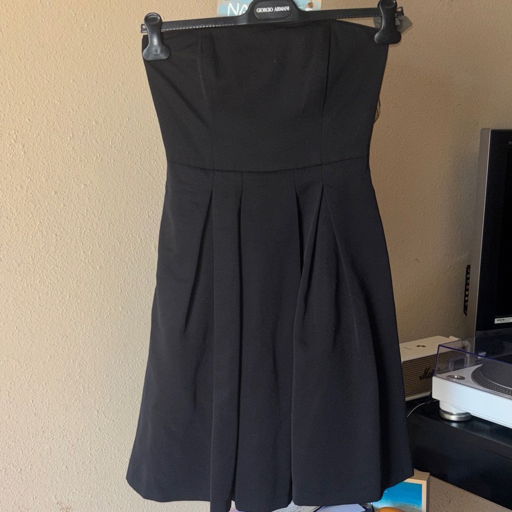 White House Black Market Strapless Black Pleated A-Line Dress